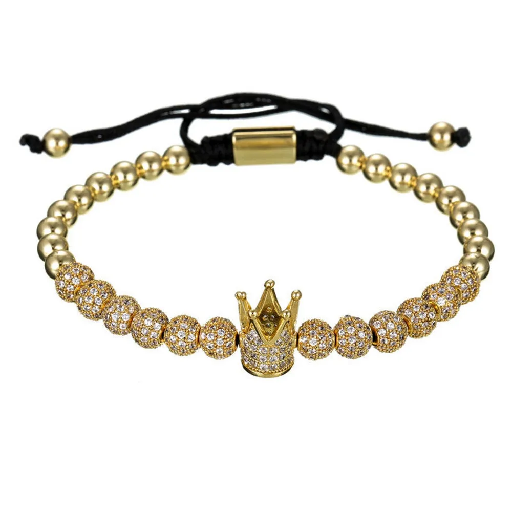 Gioielli di moda Hiphop ottone CZ pietra palla corda perline corona magnetica orologio braccialetto Set amicizia coppia fascino braccialetto da uomo