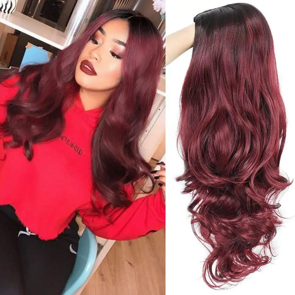 Vigorous Fiber-pelucas completas de Cosplay para mujer, pelo largo rizado, ombré, negro a rojo, ondulado, sintético, para fiesta