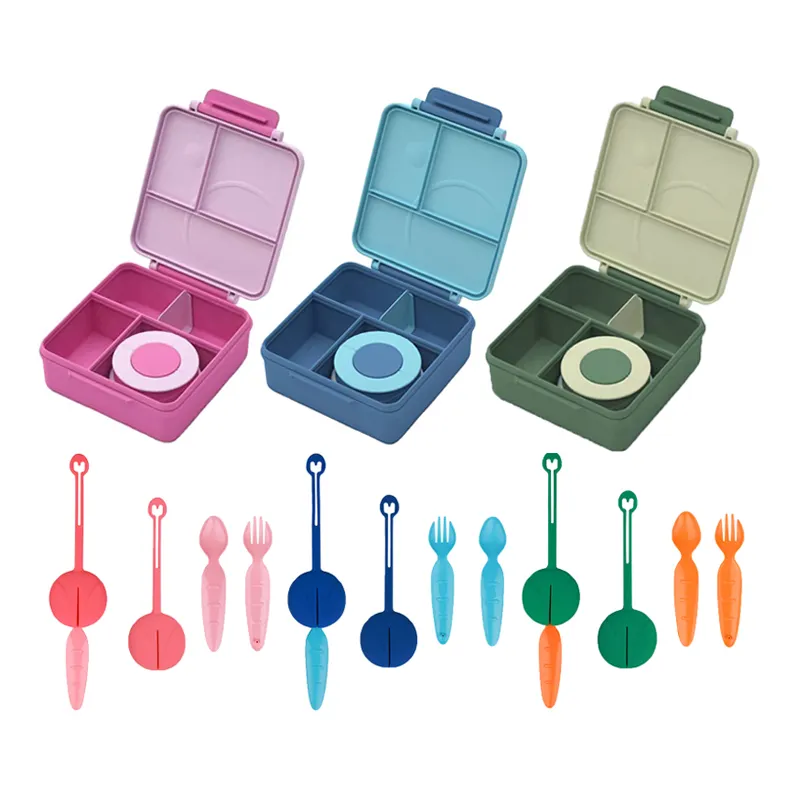 Orealmi BPA Free Garrafa térmica Bento Caixa Lancheira fofa 4 compartimentos Lancheira escolar Bento para crianças