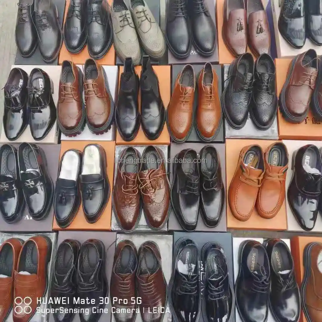 Sapatos de couro de patenteado adulto usado barato, china, vestido adulto, estoque misto, para homens, sapatos de couro