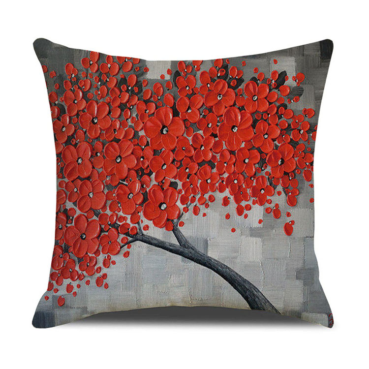 ins Nordic style oil painting tree print linen square pillow cover sofa bed cushion cover