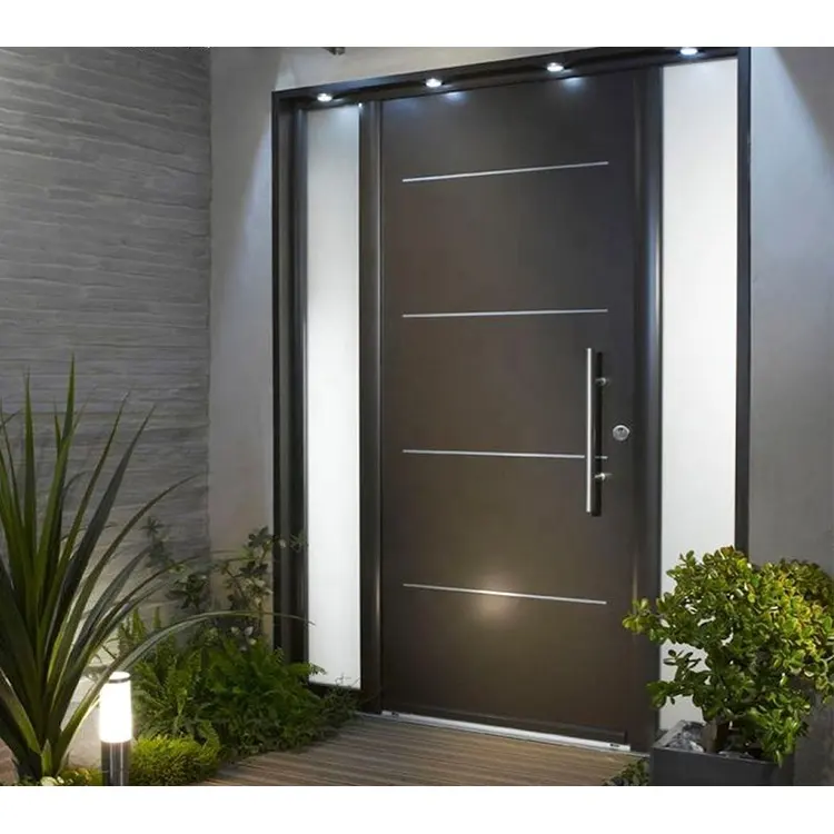 Luxury Modern House Villa Main Entrance Entry Wood Glass Door With Side Lite Design Pivot Wooden Doors