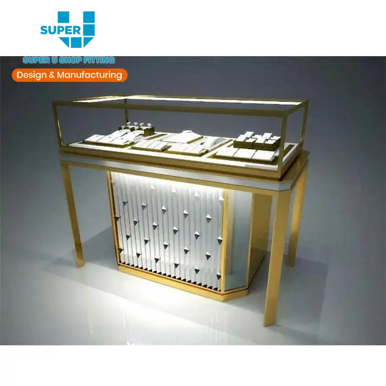 Top Quality Golden Steel Floor Standing Luxury Watch Stand Metal Commercial Retail Watch Display High End Watch Counter Design