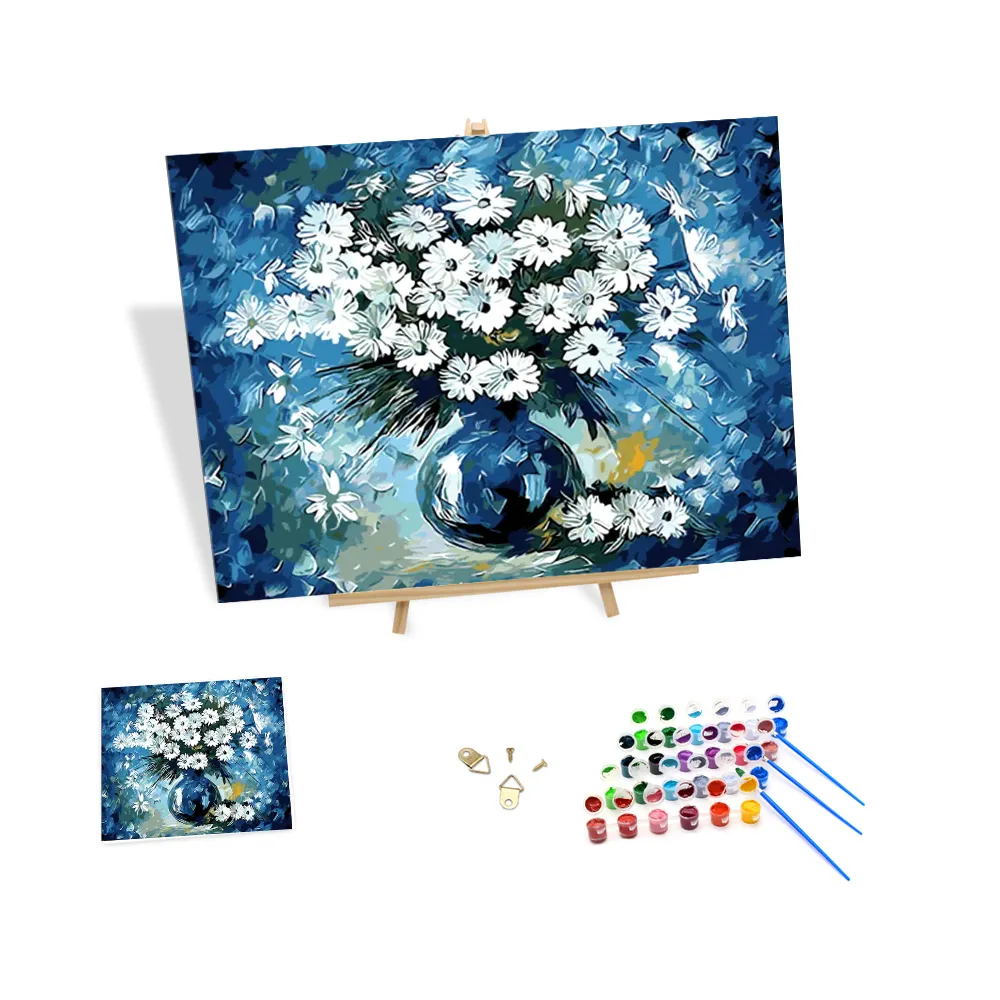 Pintura de pared 3D pintura al óleo por números Diy Margarita blanca jarrón lienzo impresión flores pinturas digitales 40x50 cm regalos