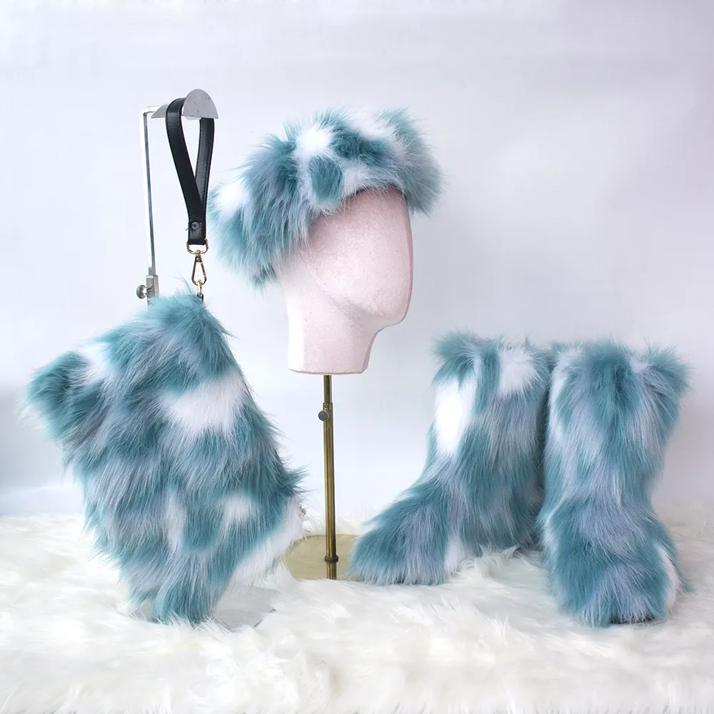 2020I Winter woman boot sets fox furry boot and fur headbands and headbands as sets ready to ship