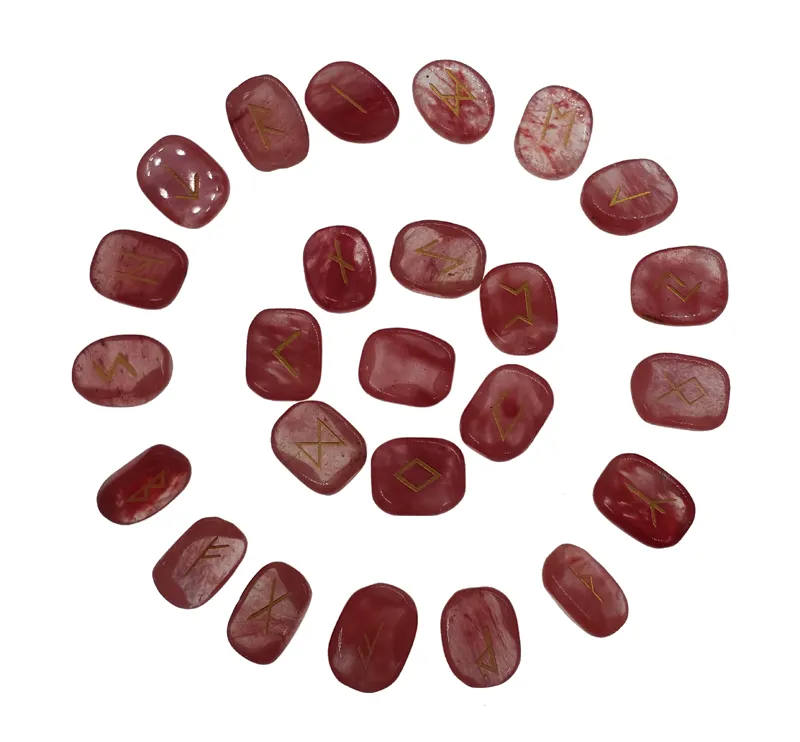 Set di pietre rune di cristallo rosso anguria naturale pietre rune di pietre preziose semipreziose personalizzate