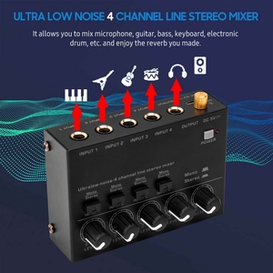 Mezclador estéreo de línea de 4 canales de ruido ultra bajo, 4 entradas, 1 salida, DC 5V, mezclador de Audio portátil, micrófono, guitarra, bajo, mezcladores de teclado