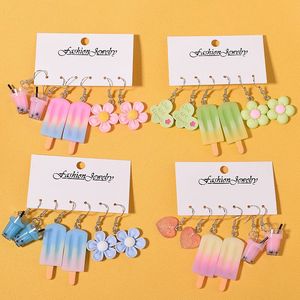 Yeni ilginç ve yaratıcı akrilik reçine küpe seti ile birden fazla çift kombinasyonu çiçek küpe ve küpe toptan - Product Image 5