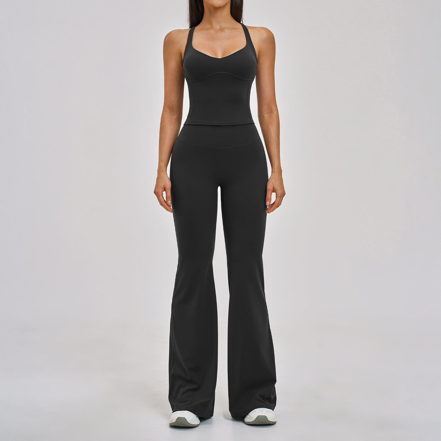 Black Top+Flare Pants Set