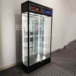 מארז גבוה שחור זכוכית מותאם אישית עם בסיס 6ft בסיס וזורם הוביל
