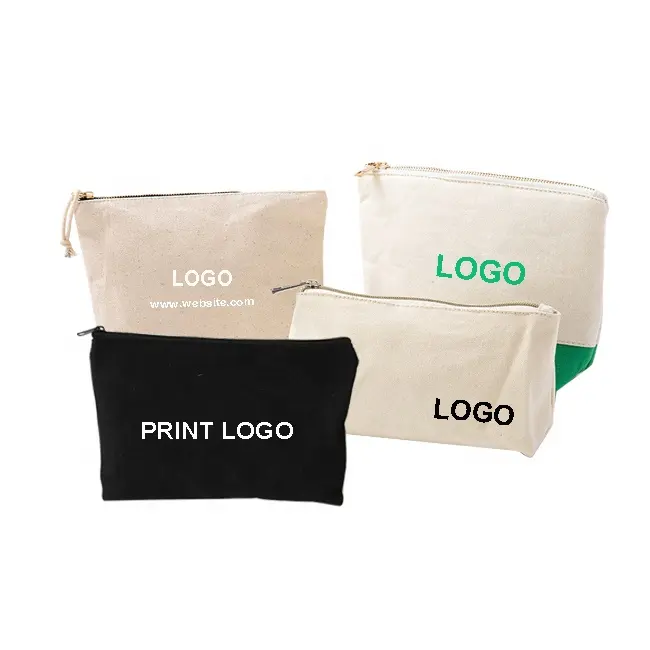 Bolsa de maquillaje de viaje con logotipo personalizado para mujer, bolsa de maquillaje de lona de algodón de gran capacidad, bolsa de cosméticos con cremallera