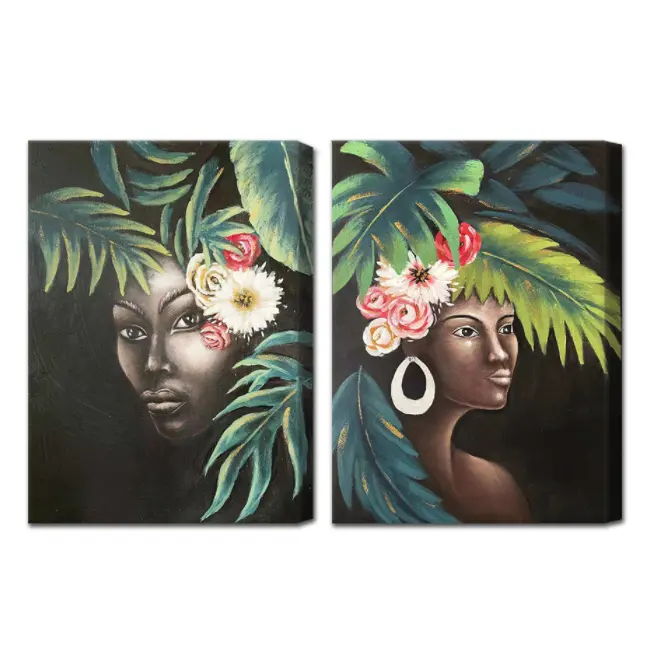 Tela pintada à mão de 100%, arte de pintura africana para mulheres, retrato, decoração de sala de estar, artes pop, pintura de parede