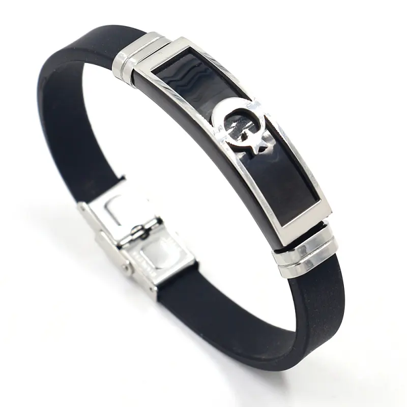 Fashion Couple Jewelry Classic Stars Pattern Stainless Steel Adjustable Silicone Bracelets for Lovers