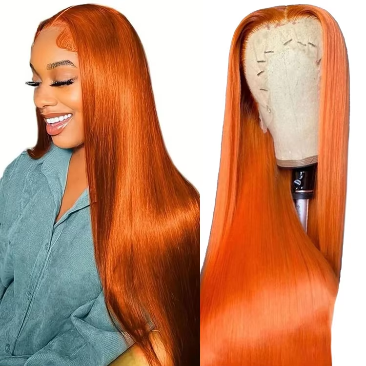 Cabello liso color jengibre.