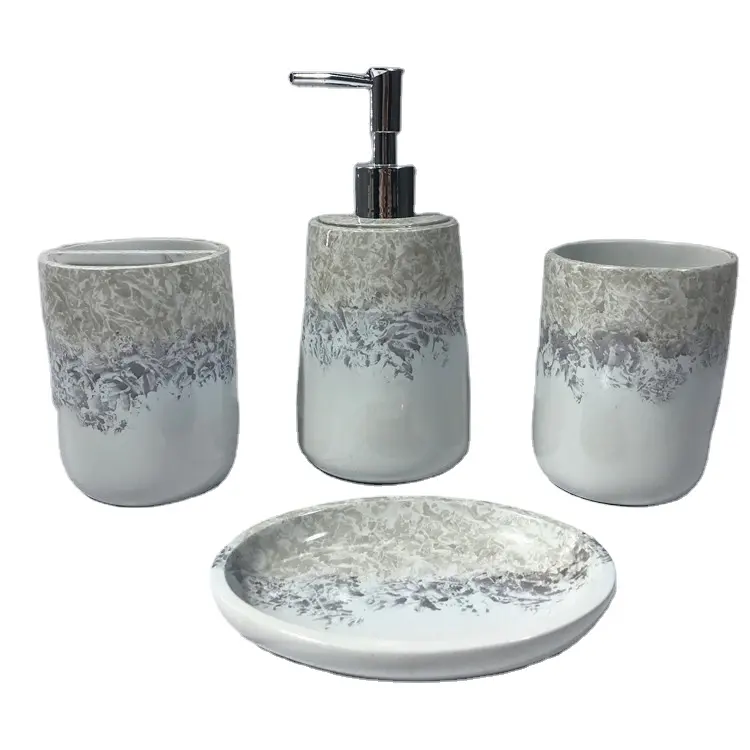 Pintura de la mano de baño conjunto de 4 piezas de baño de cerámica conjunto de accesorios