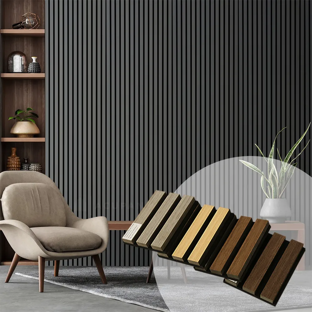 Studio Apparatuur Zwart 3d Composiet Paneel Decoratieve Houten Muur Decor Interieur Lat Geluiddichte Muur Akoestische Panelen