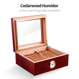 CIGARLOONG บุหรี่ซิการ์วูด Humidor พร้อมไฮโกรมิเตอร์ในตัวและเครื่องทําความชื้นสําหรับซิการ์ 50 บุหรี่เปียโนแล็กเกอร์ซิการ์ Humidors - Product Image 4