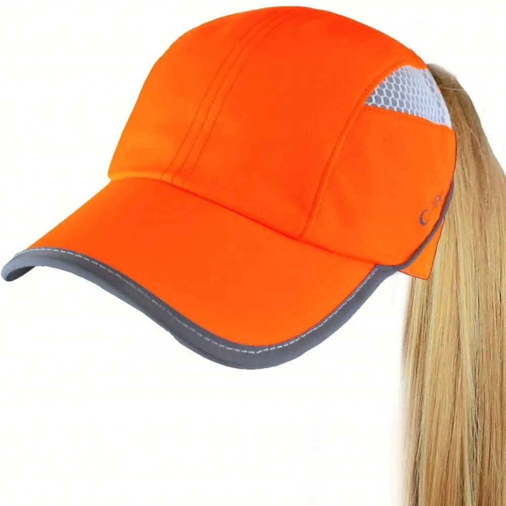 Casquette de Baseball en Nylon réfléchissant pour femme, chapeau de course personnalisé avec trou de queue de cheval 3M