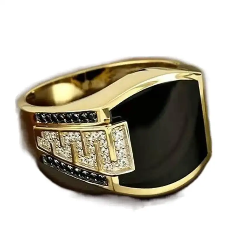 Nouveau Style Hip Hop or argent large visage alliage ensemble diamant noir hommes bague mode anneaux à main
