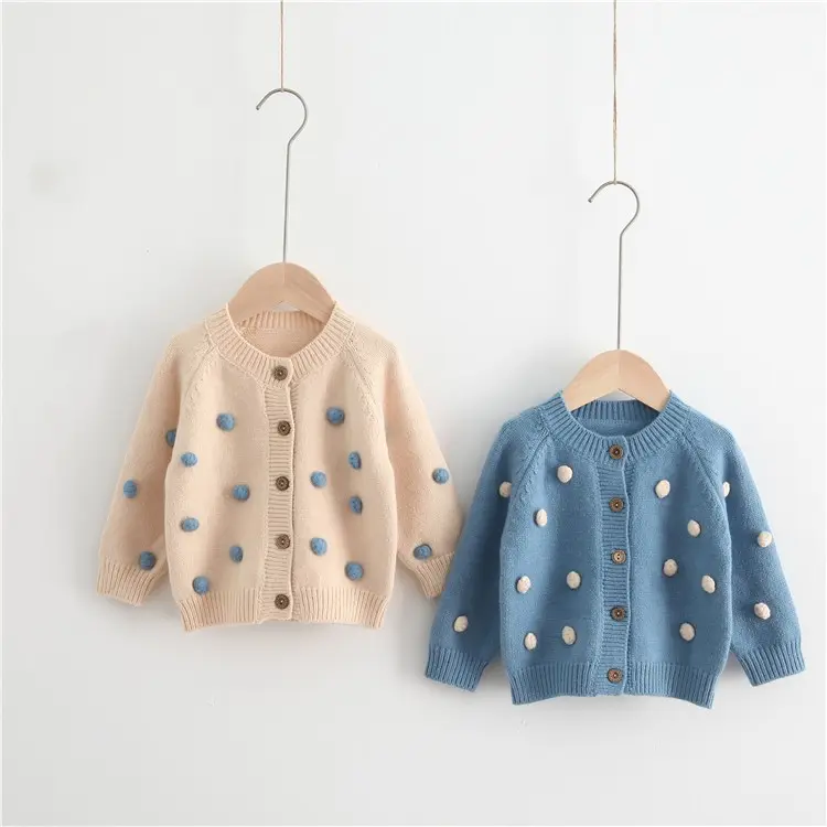 2023 personalizzato bambino bambini ragazze vestiti pompon Cashmere Cardigan maglione lavorato a maglia o-collo lana maglioni per bambini