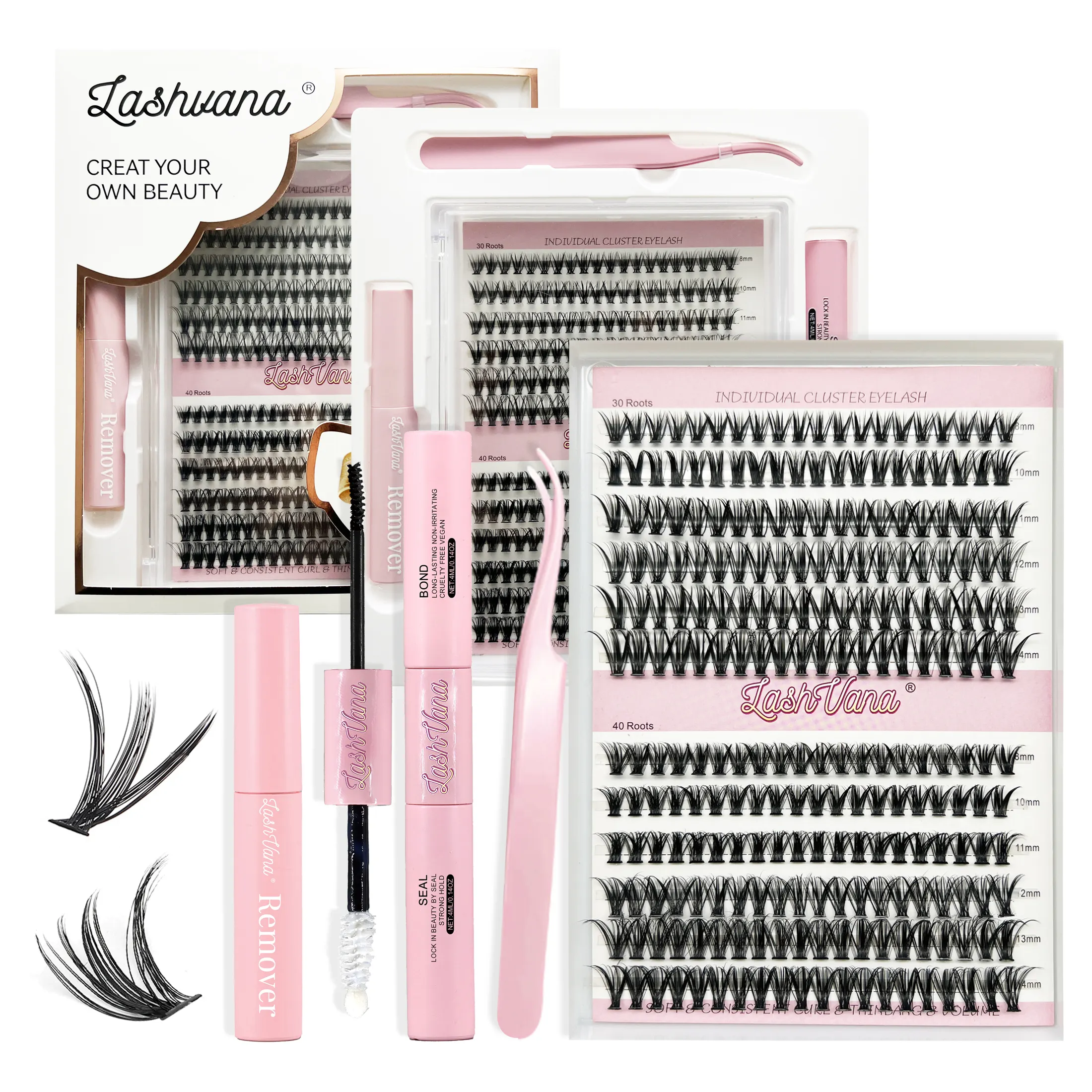 New Private Label Segment Eyelash With Glue And Tweezers DIY Cluster Lashes Kit Long Lasting Lash Extensions Diy Cluster