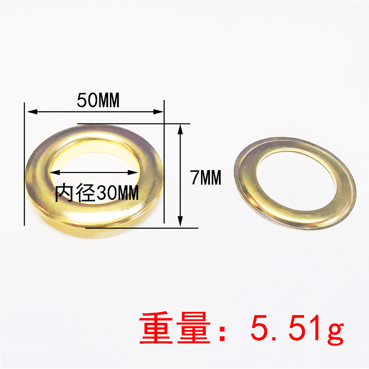 Ojal de 30 mm con bordes redondeados dorado