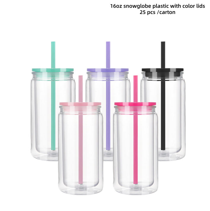 clear - 16oz snowglobe plastic with color lids