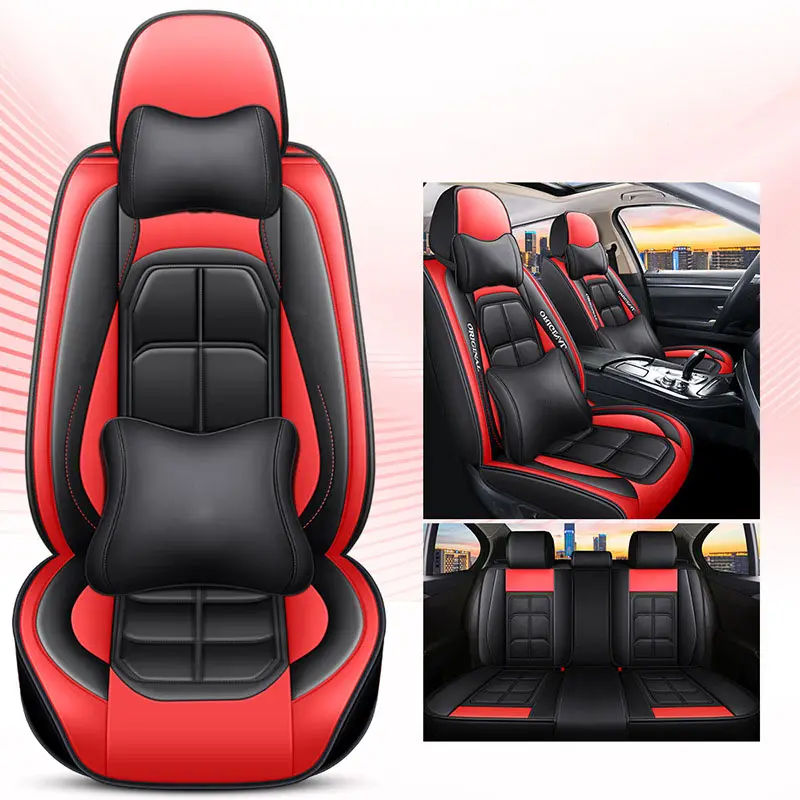 Custom Universal Seat Covers Acessórios do carro para a tampa do assento sedan Couro Car Seat Covers conjunto completo luxo preto e vermelho