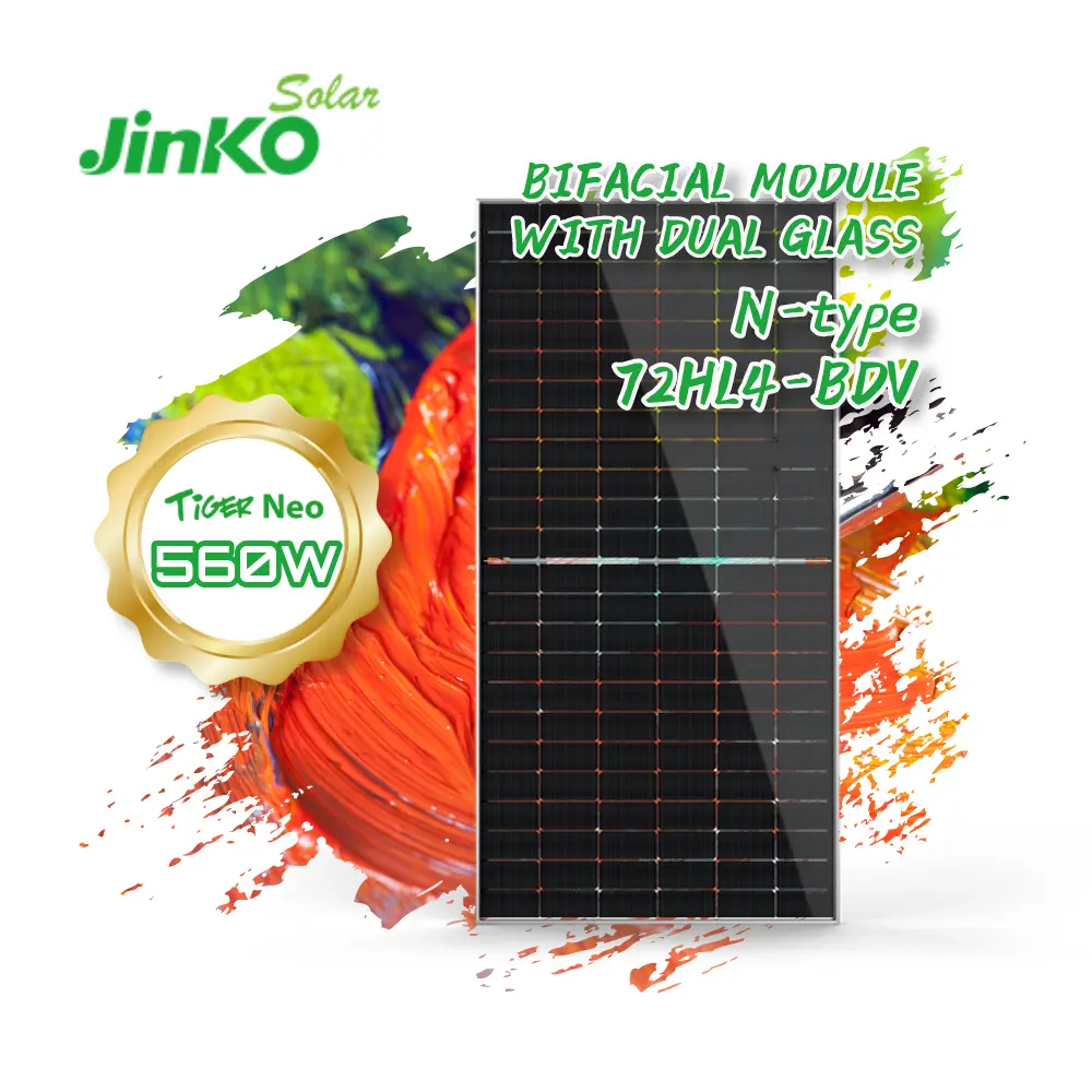 Jinkoダブルガラスソーラーパネル560w両面ソーラーパネル700wパノーソーラー400w家庭用ソーラーパネル300ワット