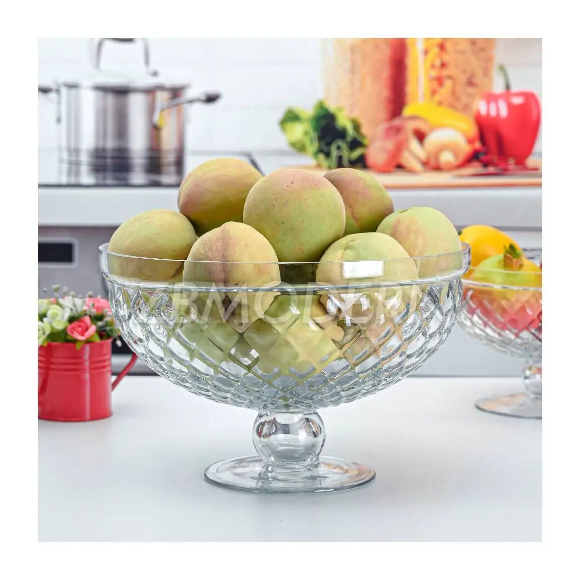 Fruit Basket Chocolate Dining Table Decorative Clear Glass Fruit Bowl Glass Fruit Basket With Stand