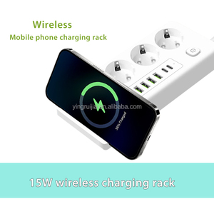 European 3 Socket Power Strip With Wireless Charging Rack,Extension Cable 3 Outlets With USB a + USB C Port Charger Power Socket - Product Image 5
