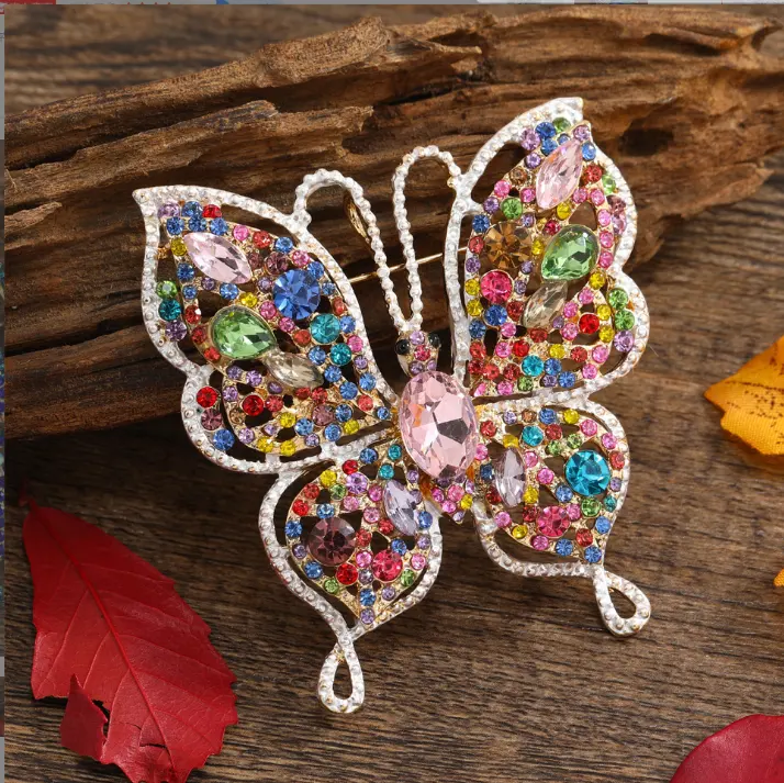 Cristal strass borboleta broche pinos para casamento nupcial partido redondo bouquet strass acessórios