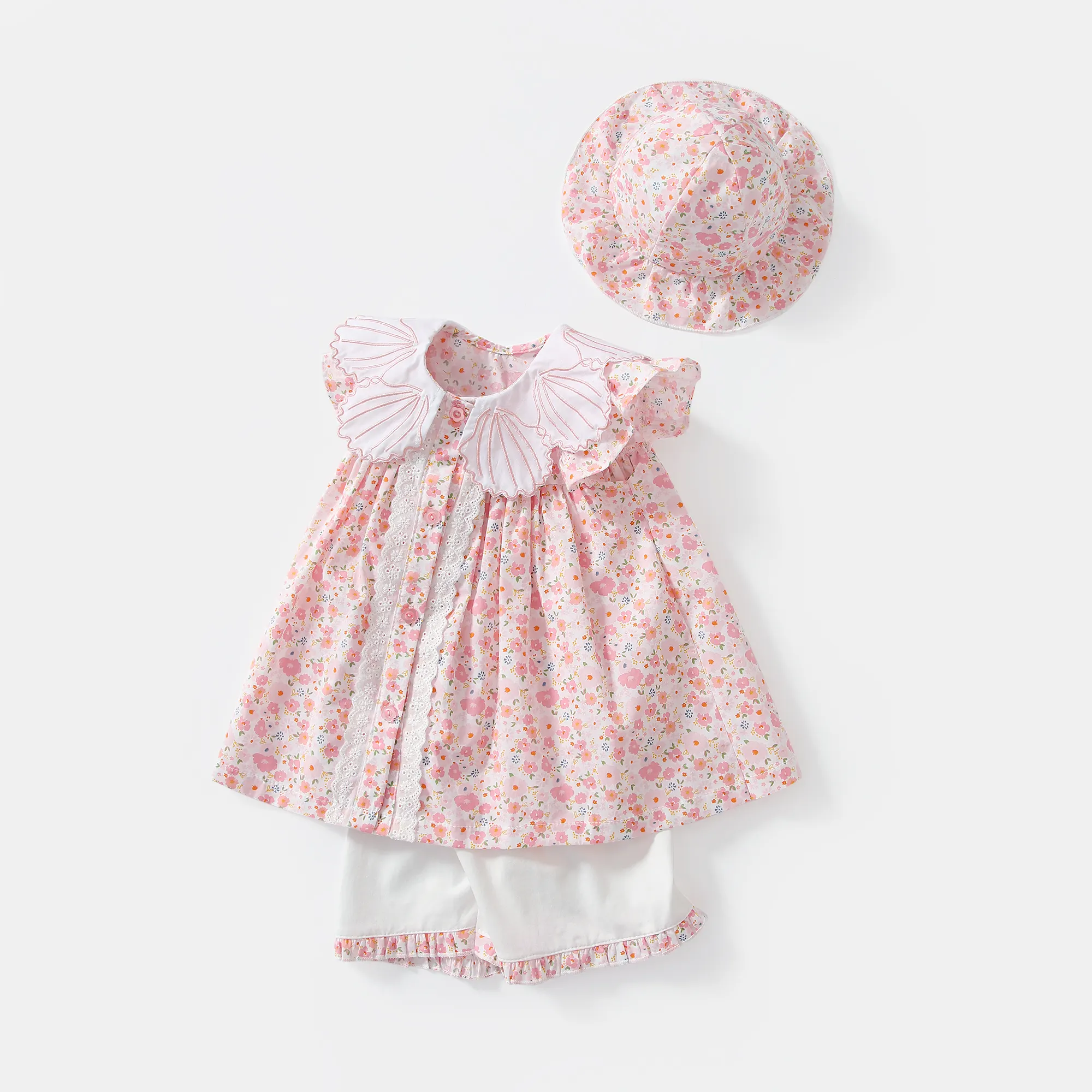 Tela de algodón para niños pequeños, traje informal Floral para niñas, pantalones cortos, sombreros, conjunto, impresionante, Adorable, novedad de verano