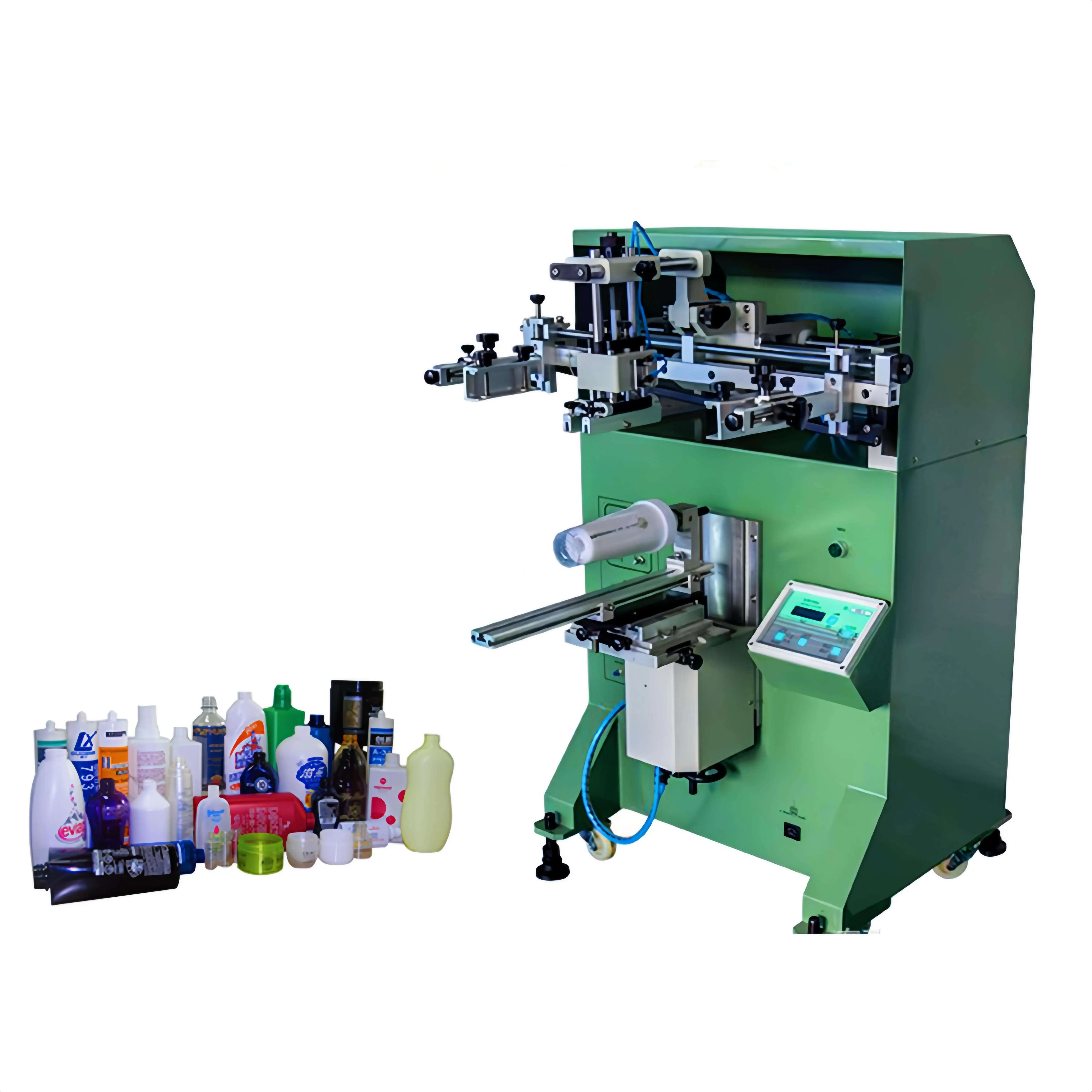 Máquina de serigrafía de botellas de vidrio para sistema servo de vasos de papel Impresora de pantalla proporcionada multicolor semiautomática cilíndrica