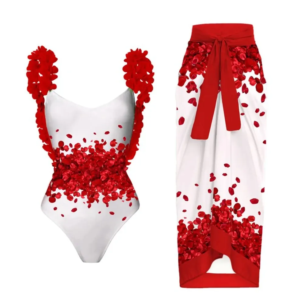 लाल पत्ती प्रिंट बिकनी एक टुकड़ा सेक्सी लगाम महिलाओं के बिकनी फैशन का पट्टा ब्लाउज रंग मिलान Beachwear 2023 पूर्व-बिक्री
