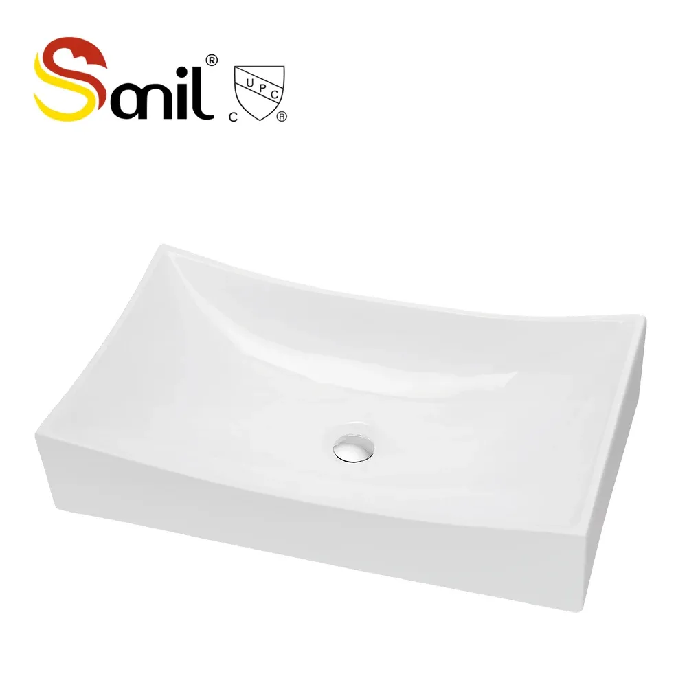 Высококачественная уникальная форма, белая керамическая раковина для ванной комнаты, фарфоровая прямоугольная раковина