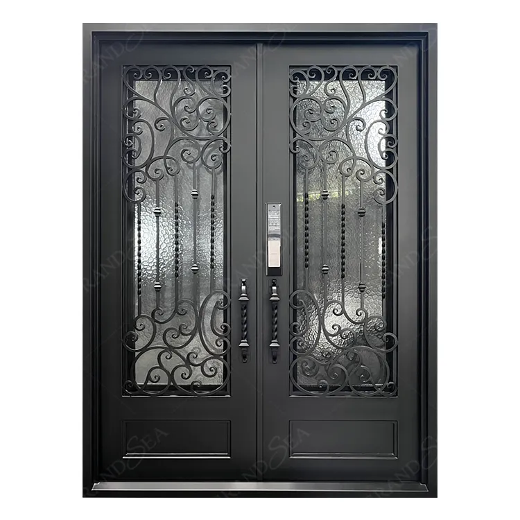 Grandsea Grado Superior personalizado lujo moderno Villa entrada frontal Puerta de Hierro entrada de seguridad puerta de hierro forjado moderno