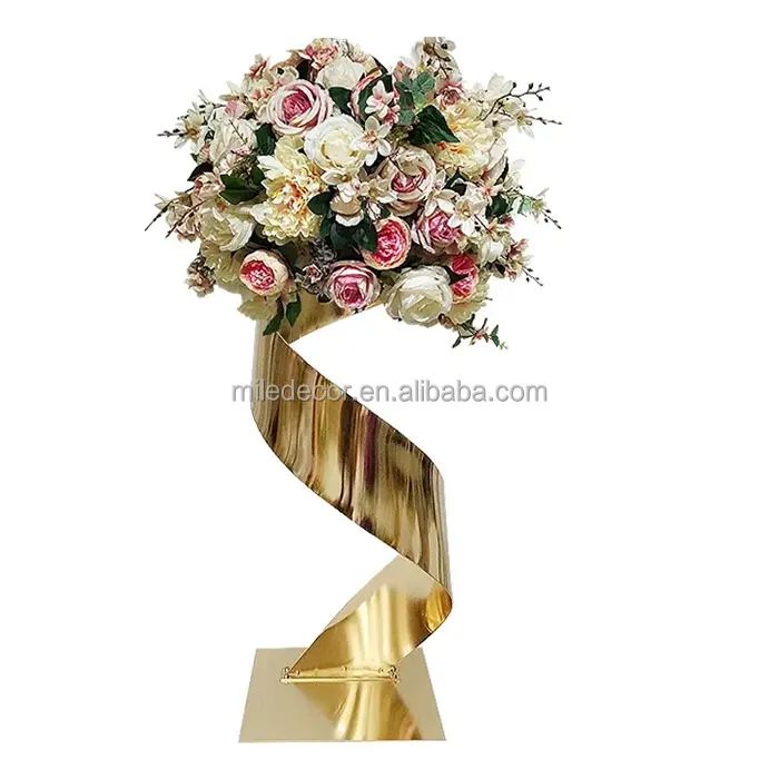 Soporte de flor dorada para mesa de boda, centro de mesa en forma de S, soporte de bola de flores, decoración, novedad