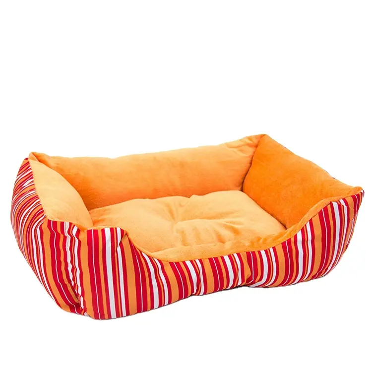 Modern soft plush pet cushion crate sofa bed for cat dog mixed color orange stripes