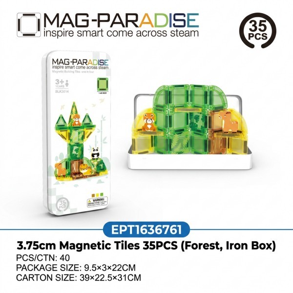 EPT1636761-3.75cm Baldosas Magnéticas 35 Piezas (Bosque, Caja de Hierro)