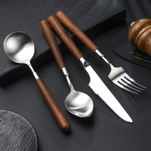 LFS木柄勺子叉餐具食品级木柄勺子叉光滑表面不锈钢餐具 - Product Image 1