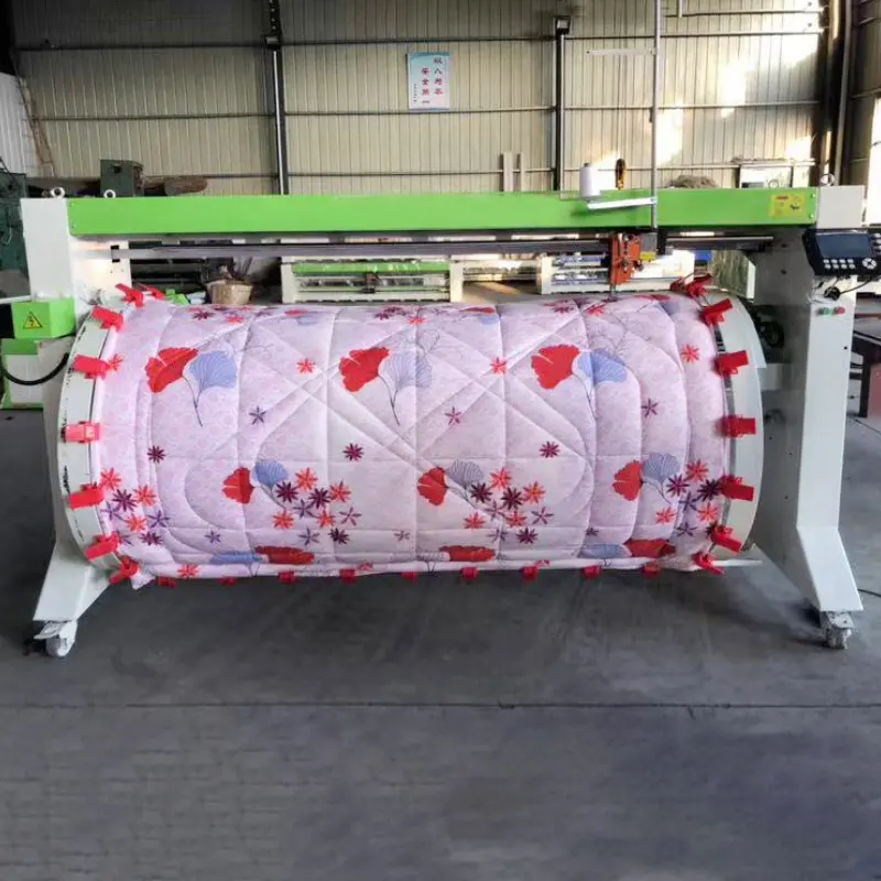 Máquina acolchadora de bordado CNC de una sola cabeza, máquina de coser automática rotativa con rodillo para Hacer Edredones de colchón de tela compacta