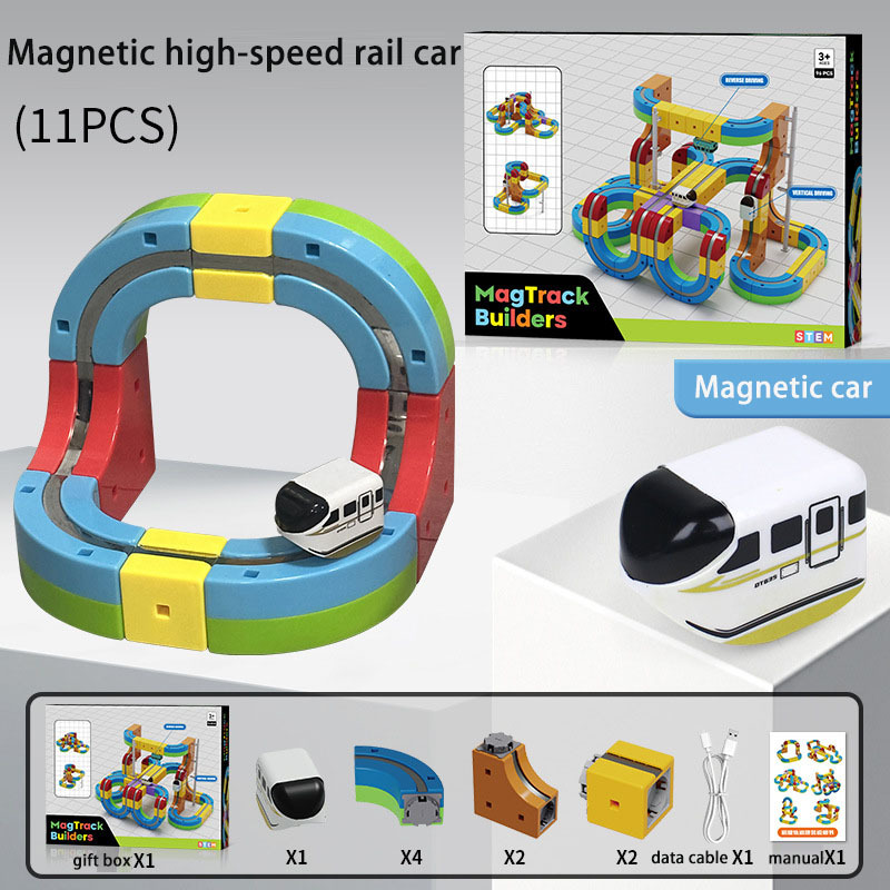 Pista de ensamblaje de bloques de construcción, juego de 11 piezas + 1 coche.