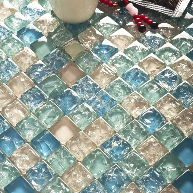 Kasaro blaues schillerndes schwimmbadfliese glasmosaik küche spritzschutz glasmosaikfliese