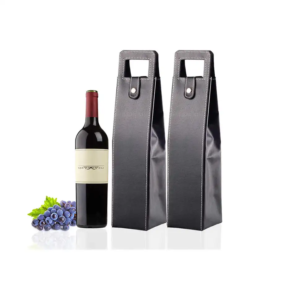 Porta vino de cuero personalizado con mango de cuero, bolsas de regalo de fieltro para botellas de vino, 1 unidad