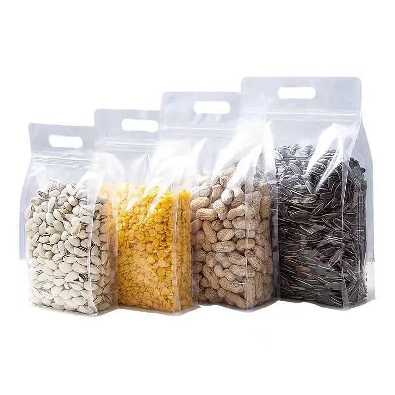 Sacos de fundo liso transparente, sacos de plástico para armazenar alimentos com zíper bolsa de fundo