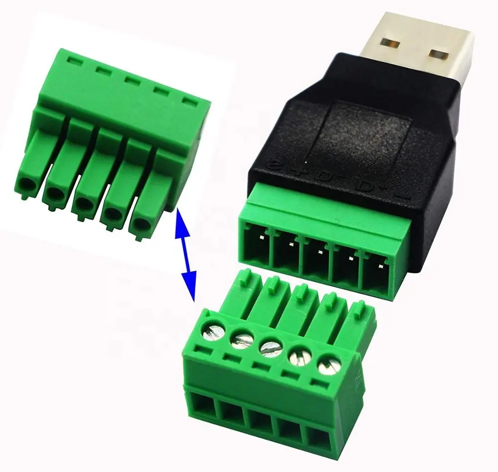 Bornier à vis USB 2.0 A femelle vers bouclier à 5 broches, adaptateur de câble, vert