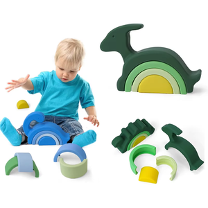 Yumuşak silikon DIY dinozor istifleyici eğitici oyuncak 2-4 yıl için blok yapı yuvalama bulmaca hayvan tema ile - Product Image 3