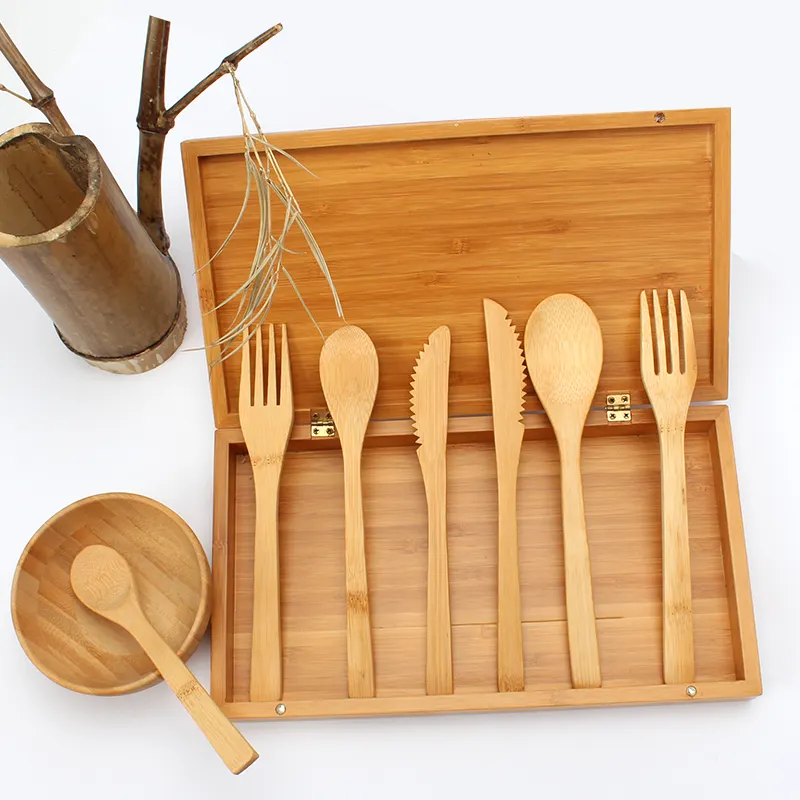 Cuchara de bambú guía de comida Natural, cuchillo de cubiertos de madera