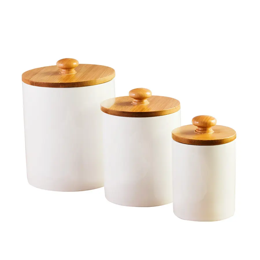 Conjunto de vasilha de cozinha de cerâmica com tampas herméticas de bambu, recipientes grandes de farinha e açúcar para cozinha, café, chá, temperos e armazenamento
